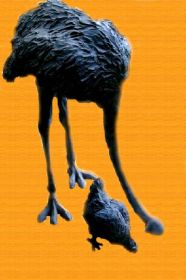 "Dem Großen folgend" Beton: grau Vogelstrauss ca. 135 cm, Huhn ca. 20 cm